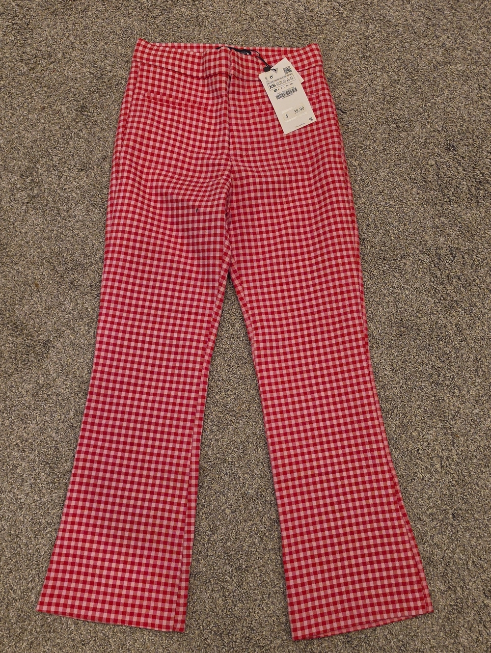 Zara Red and White Gingham Flare Pants - Kids